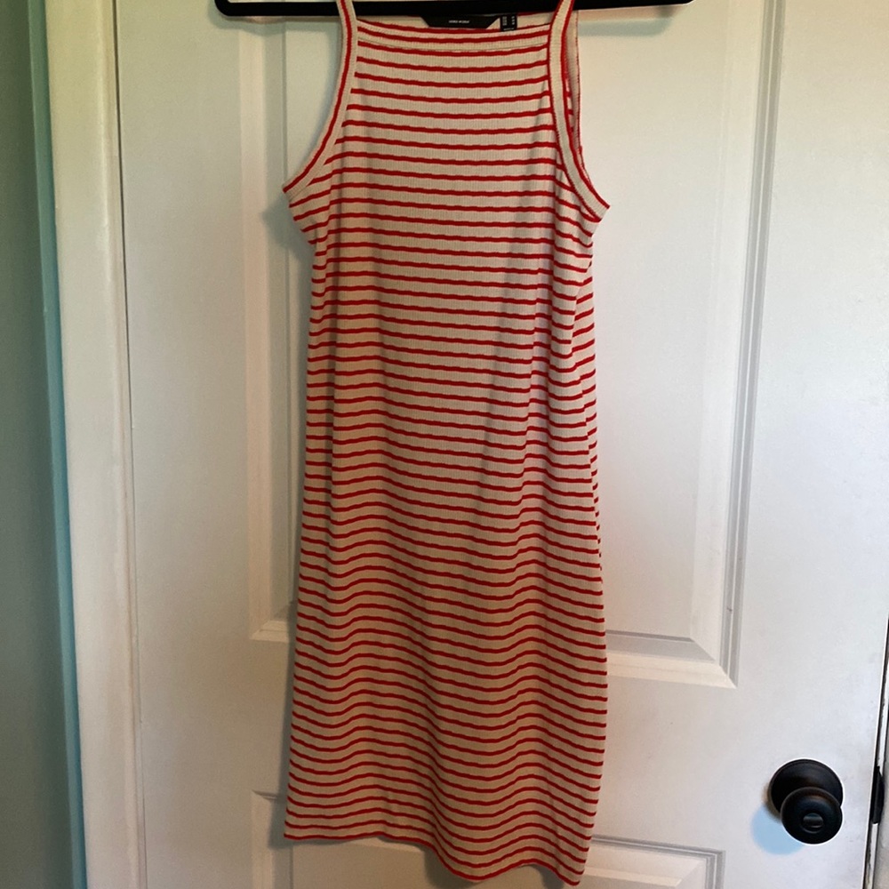 vero moda red and white stripped dress